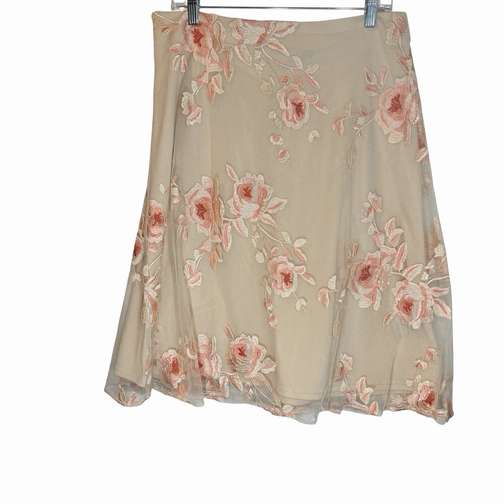 Embroidered Lace Tan Skirt Women's 10 Floral Rose Y2K A-Line Romantic Wedding